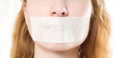 woman with mouth sealed