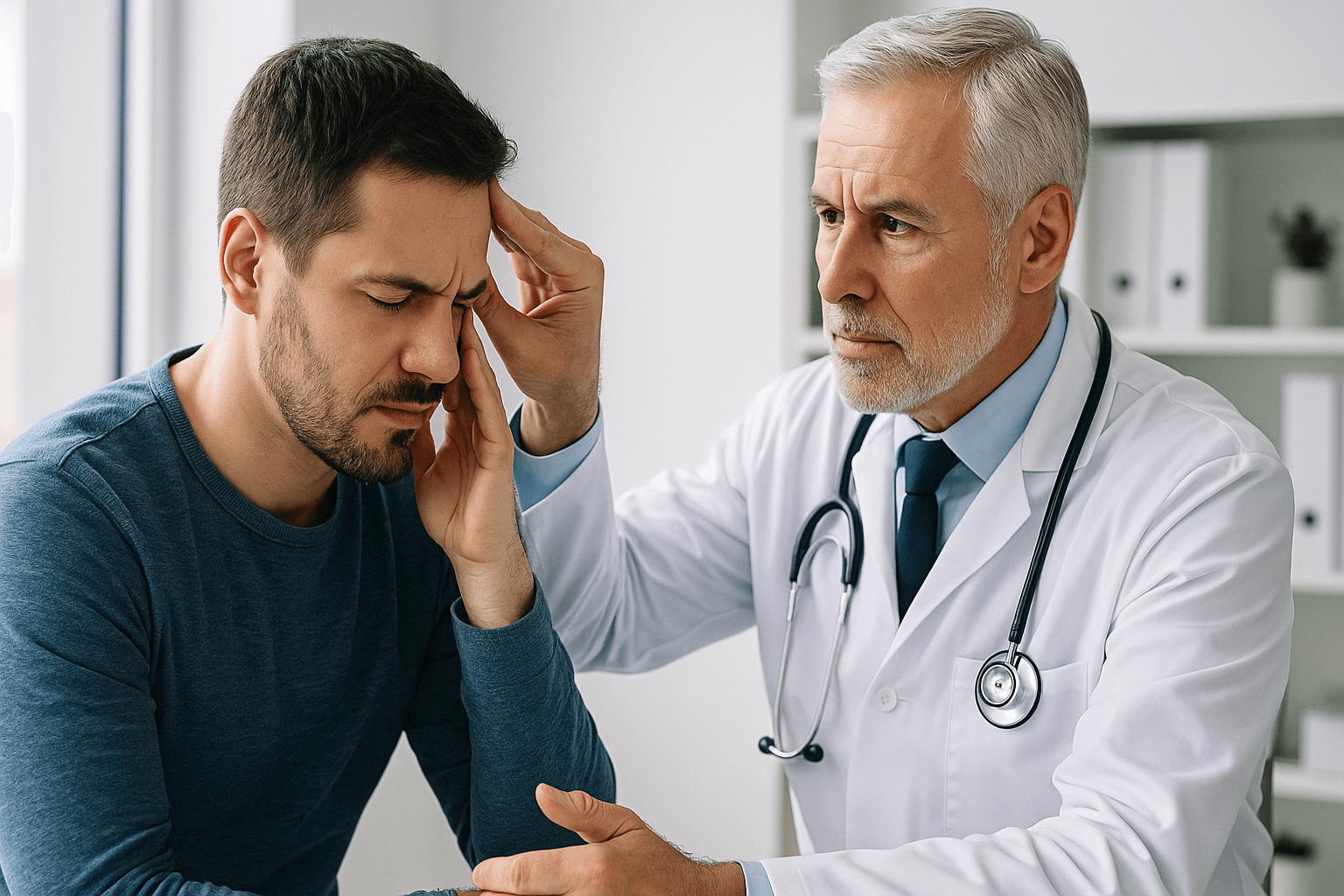Medico che valuta la differenza tra emicrania e sintomi di ictus
