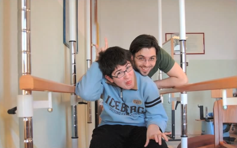 Valerio Sarmati with Michele, the patient who marked the beginning of remote rehabilitation with the help of his mother